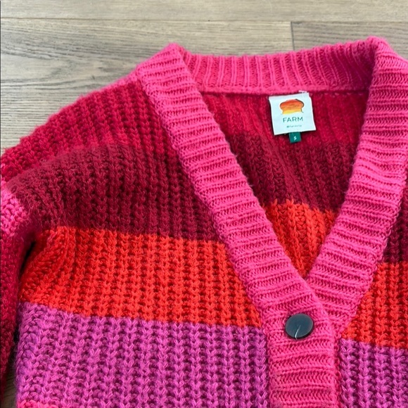 Farm Rio Striped Maxi Cardigan Red Pink Button Ribbed Acrylic Monochrome S - Picture 4 of 4